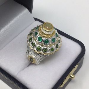 Genuine Opal, Russian Chrome, Tourmalines, Unusual Artistic Dome Ring